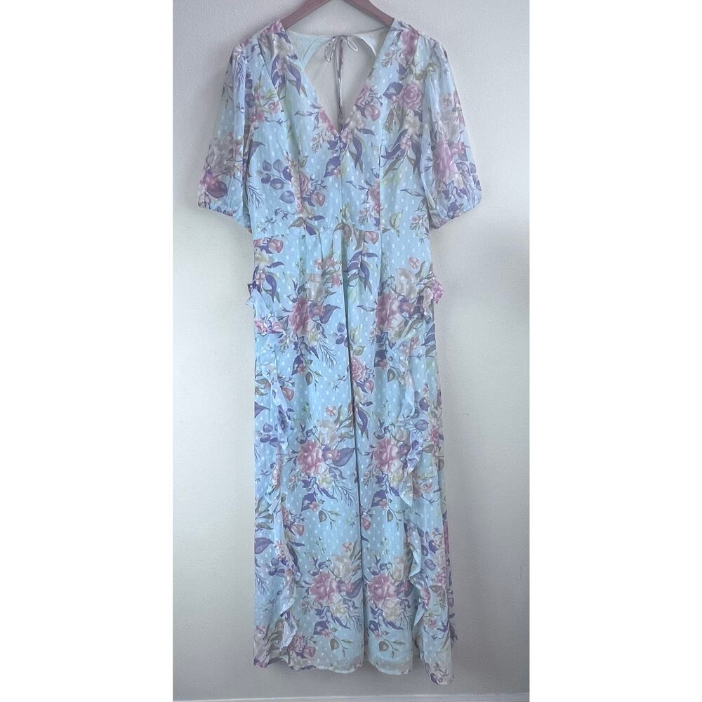 Dizzy Lizzy Blue‎ Puff Sleeve Clip Dot Maxi Light Blue Cottagecore Dress Size M